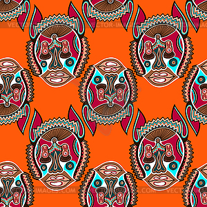 Seamless pattern fabric with unusual tribal animal - vector image