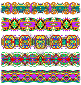 Ethnic floral paisley stripe pattern, border set - vector clip art