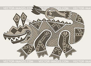 Authentic original decorative drawing of crocodile - vector image