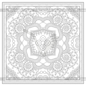 Coloring book square page for adults - ethnic flora - vector image