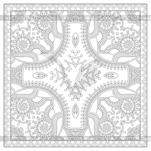 Coloring book square page for adults - ethnic flora - white & black vector clipart