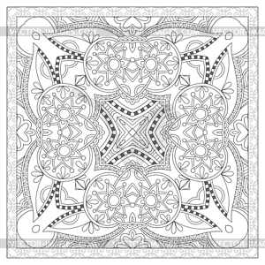 Coloring book square page for adults - ethnic flora - vector image