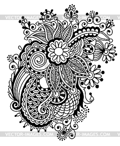 Hand draw black and white line art ornate flower - vector clipart