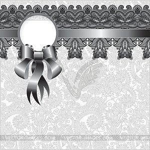 Grey ornamental background with flower ribbon - white & black vector clipart