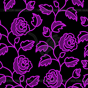 Black seamless background with roses - vector clipart