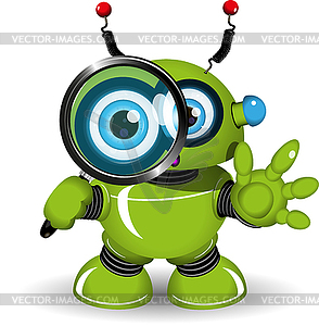 Robot with Magnifying Glass - vector image