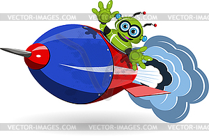 Robot on Rocket - vector clip art