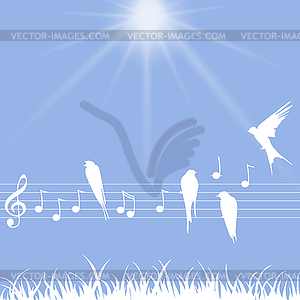 Music notes with birds - vector clip art