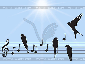 Music notes with birds - royalty-free vector clipart