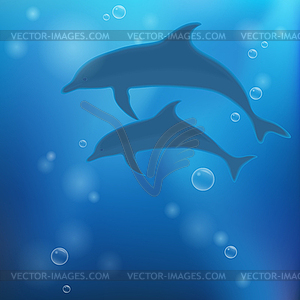 Подводный фон с дельфинами - изображение в векторе