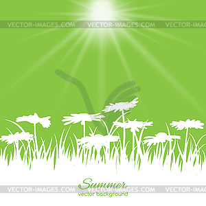 Spring card with flowers and grass - vector clipart / vector image