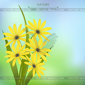 Flowers on green background - vector clip art