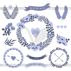 Romantic hipster icons - vector clip art