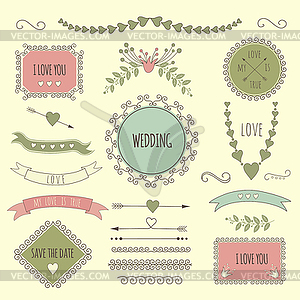 Romantic hipster icons - vector clip art