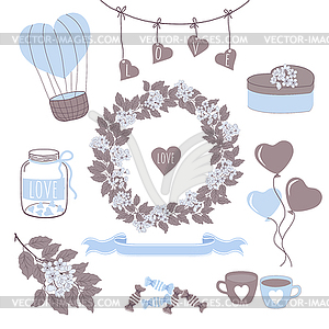 Romantic hipster icons - vector image