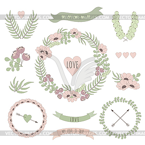 Romantic hipster icons - vector clipart