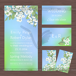 Set of wedding cards with sakura - vector image