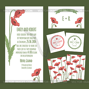 Wedding cards with red poppies - vector clipart / vector image