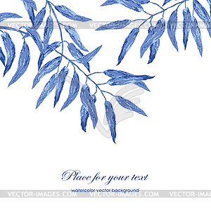 Loral watercolor texture pattern with blue foliage - vector clip art