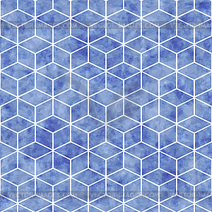 Seamless geometrical pattern with blue watercolor - vector image