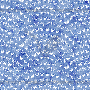 Seamless geometrical pattern with blue watercolor - vector clip art