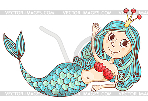 Cute lying mermaid - vector image