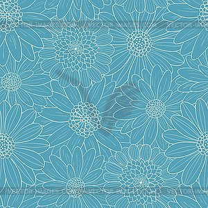 Beautiful line blue flowers - vector image