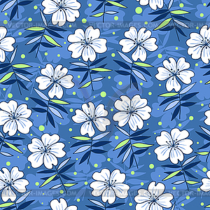 Beautiful flowers seamless pattern blue - vector clip art