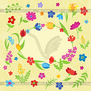 Beautiful greeting card with spring flowers - vector image