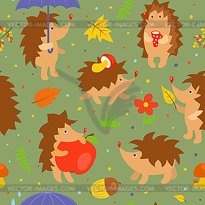 Seamless pattern with simple cute hedgehogs - vector image
