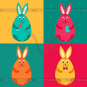 Four color easter rabbits - vector image