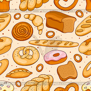 Seamless pattern with different bread - vector image