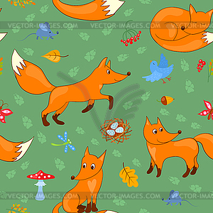 Seamless pattern with foxes - vector clipart