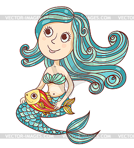 Mermaid with fish - vector clipart