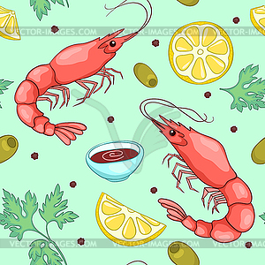 Seamless pattern with shrimps green - vector clipart