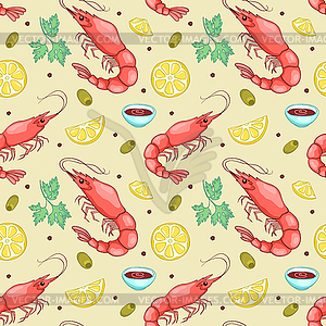 Seamless pattern with shrimps - vector clipart