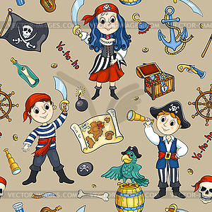 Cute pirates seamless pattern - vector EPS clipart