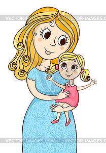 Cartoon mother with litle girl - vector image