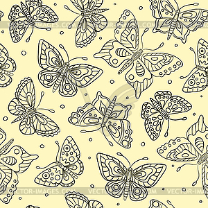 Seamless pattern with contour butterflies - vector image