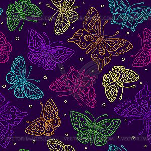 Бесшовные узор с яркими контурных бабочек - изображение в векторе / векторный клипарт