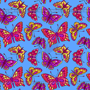 Seamless pattern with butterflies on blue - vector image