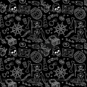 Pirate бесшовные шаблон белый на черном - векторизованное изображение клипарта