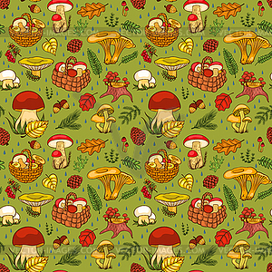 Seamless pattern with mushrooms green - vector image