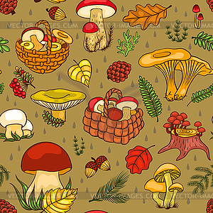 Seamless pattern with mushrooms - vector clip art