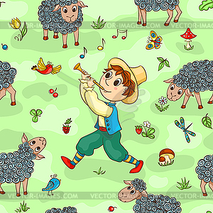 Seamless pattern with shepherd-boy - vector clipart