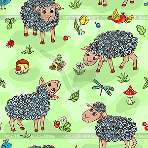 Seamless pattern with sheep - vector image