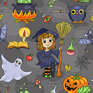 Cute Halloween seamless pattern - vector image