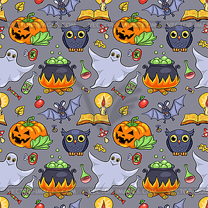 Cute cartoon Halloween seamless pattern - vector clipart