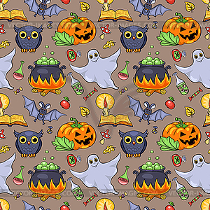 Cute cartoon Halloween seamless pattern - vector clipart