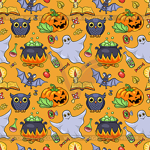 Cute cartoon Halloween seamless pattern orange - vector image